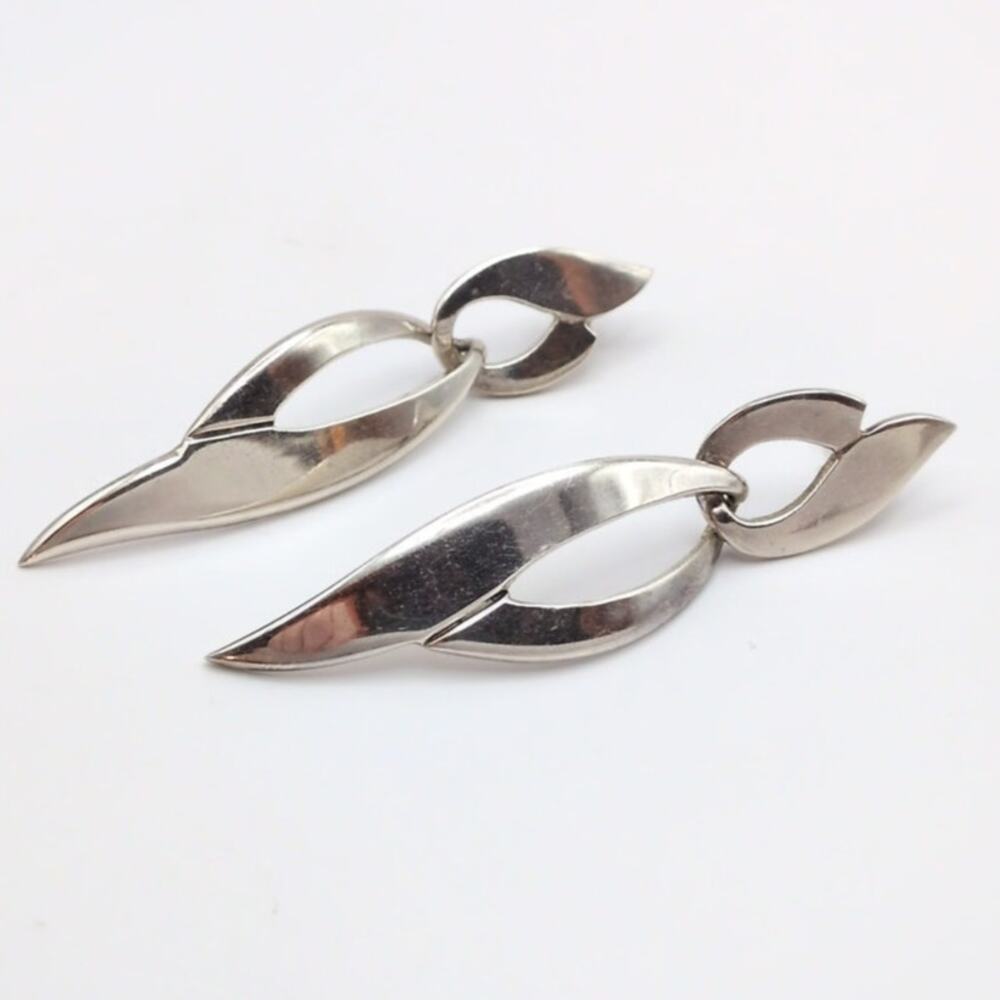 Vintage 950 Sterling Silver Taxco Mexico Signed Drop Earrings 2.68in 17.67g